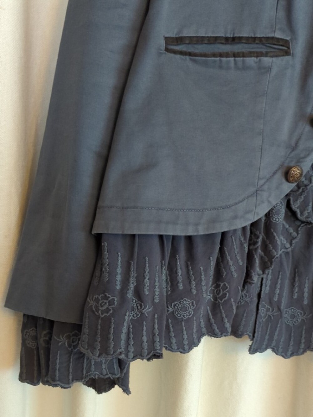 Sundance Gray Military-Style Jacket W/Decorative Charcoal Lace Trim - Picture 5 of 8